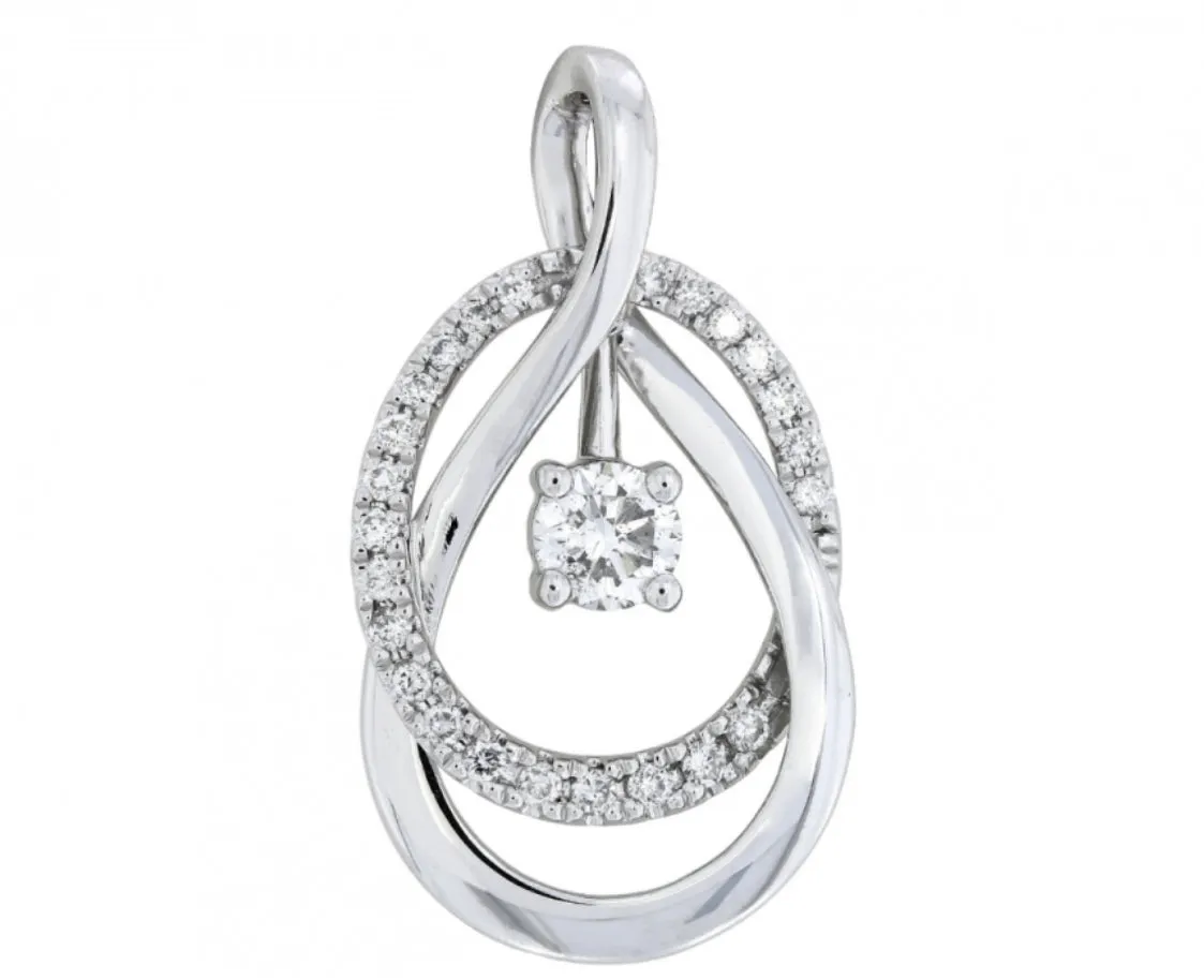 14K White Gold Twisted Diamond Pendant