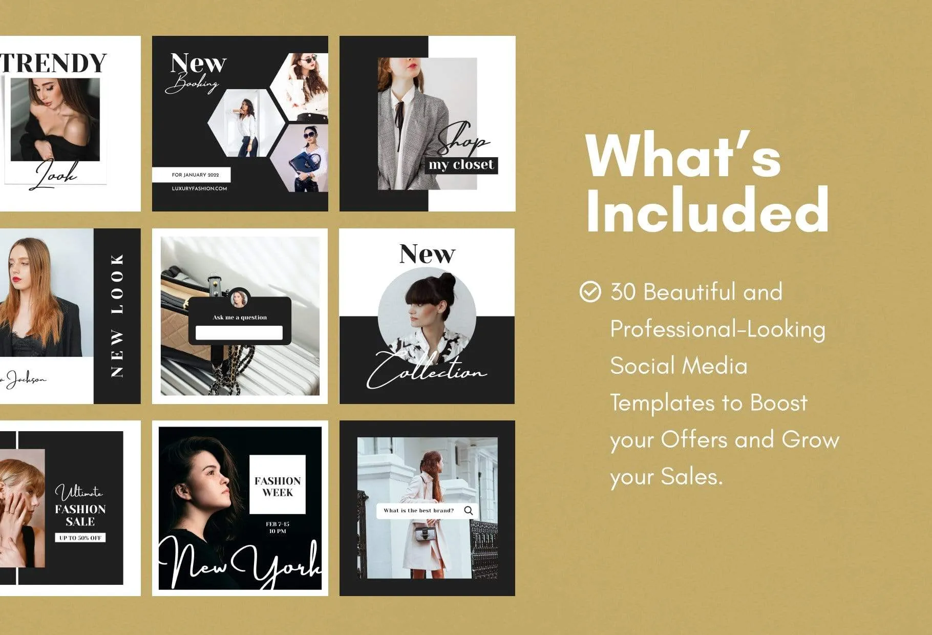 30 Luxury Fashion Instagram Post Canva Templates