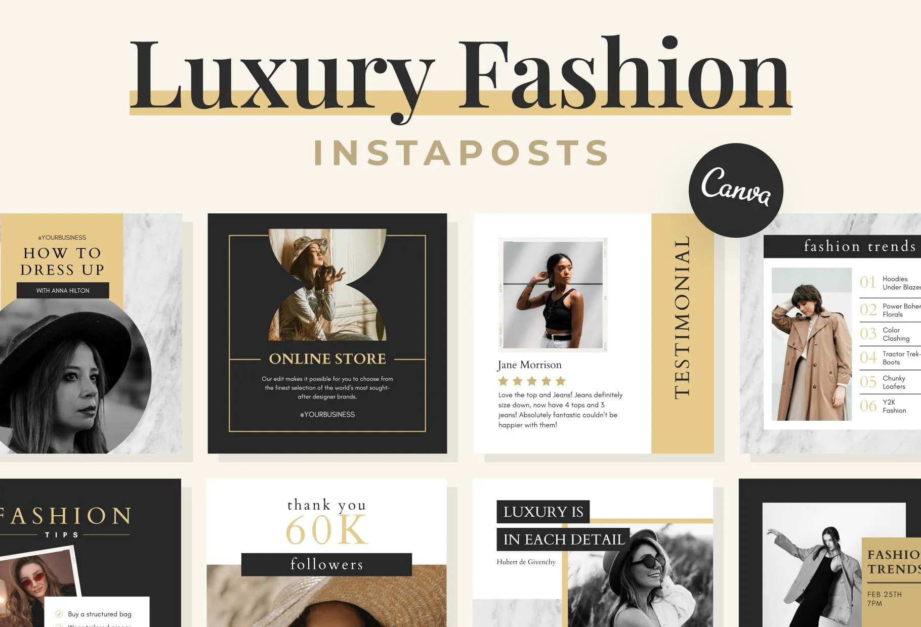 30 Luxury Fashion Instagram Post Canva Templates
