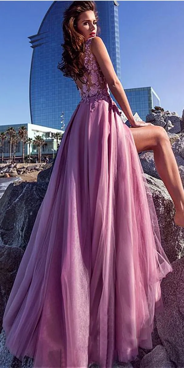 A-line Elegant Tulle Spaghetti Straps Neckline A-line Prom Dresses PD1034