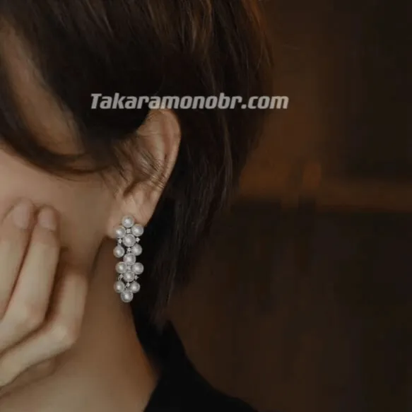 Akoya Pearl Cluster Drop Earrings & Diamond, 5.0-6.0 mm