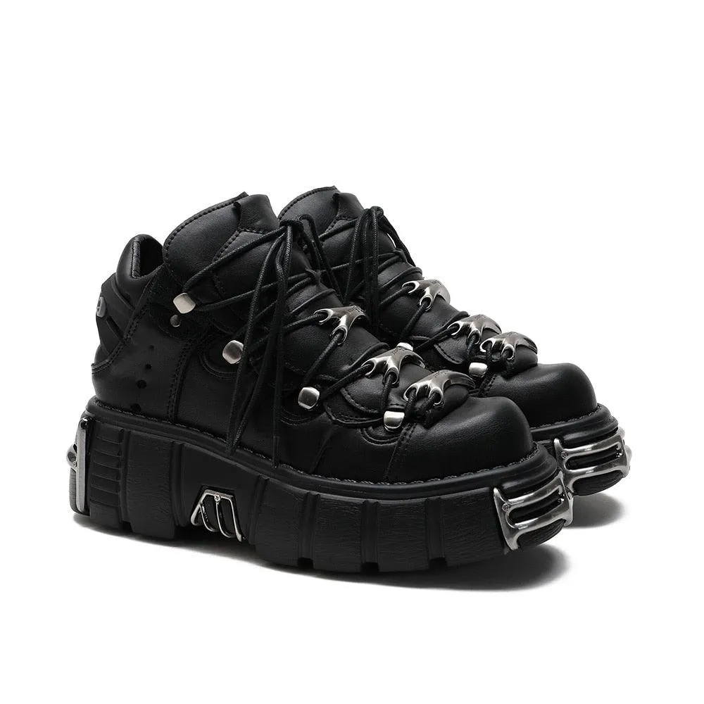 Alternative Fashion Alert: Plus-Size Gothic Platform Shoes with Small Leather and Metal Trim Detail
