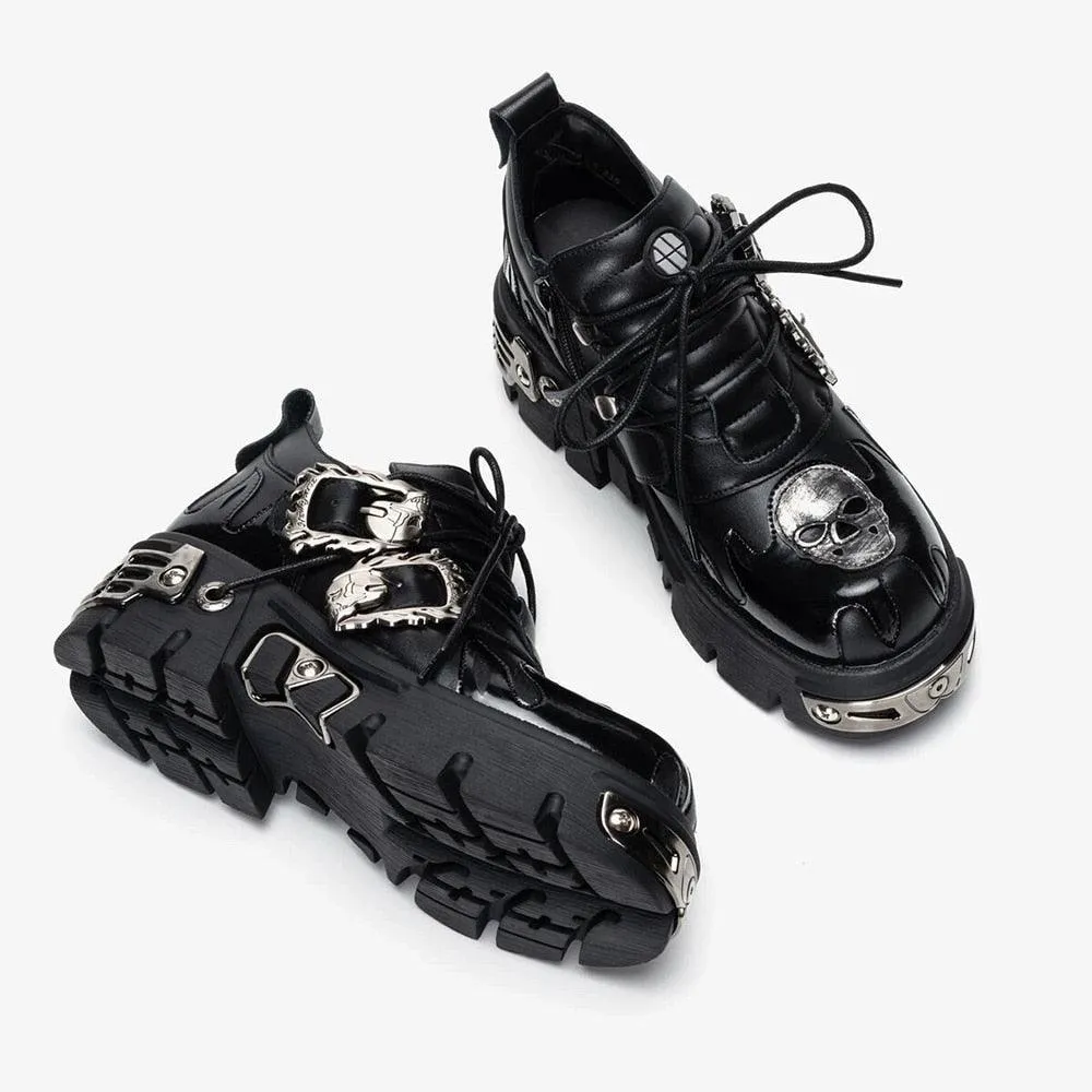 Alternative Fashion Alert: Plus-Size Gothic Platform Shoes with Small Leather and Metal Trim Detail