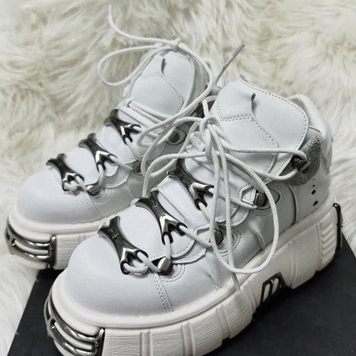 Alternative Fashion Alert: Plus-Size Gothic Platform Shoes with Small Leather and Metal Trim Detail