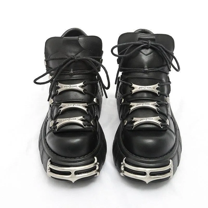 Alternative Fashion Alert: Plus-Size Gothic Platform Shoes with Small Leather and Metal Trim Detail