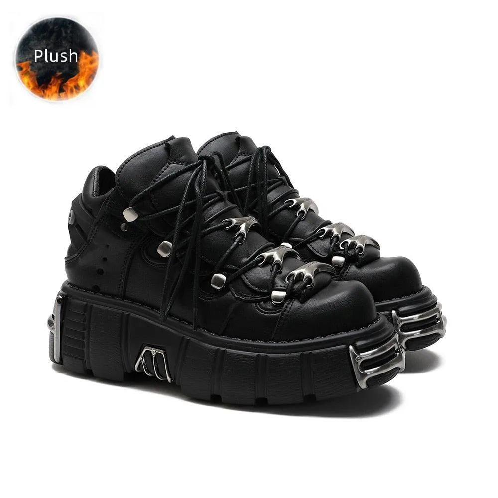 Alternative Fashion Alert: Plus-Size Gothic Platform Shoes with Small Leather and Metal Trim Detail