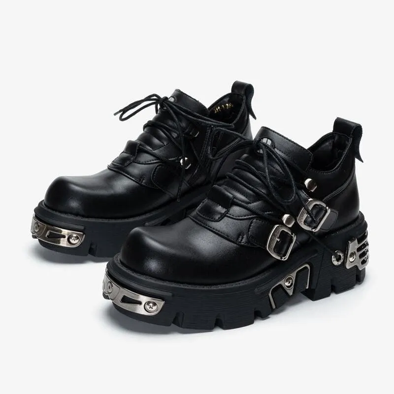 Alternative Fashion Alert: Plus-Size Gothic Platform Shoes with Small Leather and Metal Trim Detail