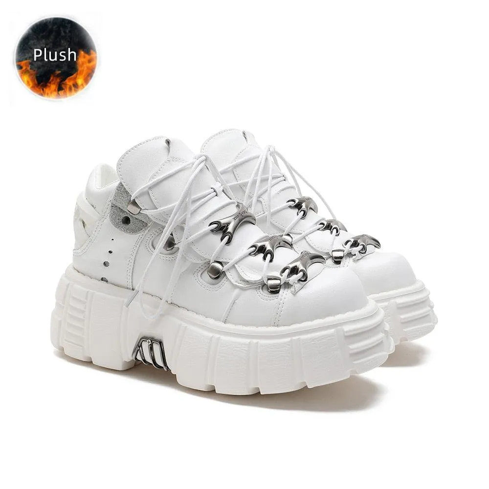 Alternative Fashion Alert: Plus-Size Gothic Platform Shoes with Small Leather and Metal Trim Detail