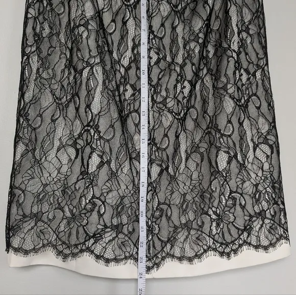 Ann Taylor Straight Knee Length Skirt Black Lace Ivory Unlined Mid Rise - sz 12