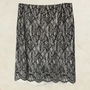 Ann Taylor Straight Knee Length Skirt Black Lace Ivory Unlined Mid Rise - sz 12