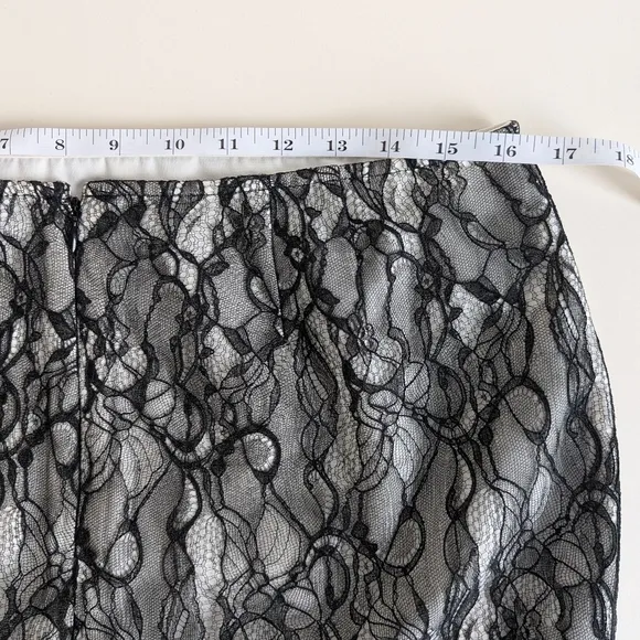 Ann Taylor Straight Knee Length Skirt Black Lace Ivory Unlined Mid Rise - sz 12