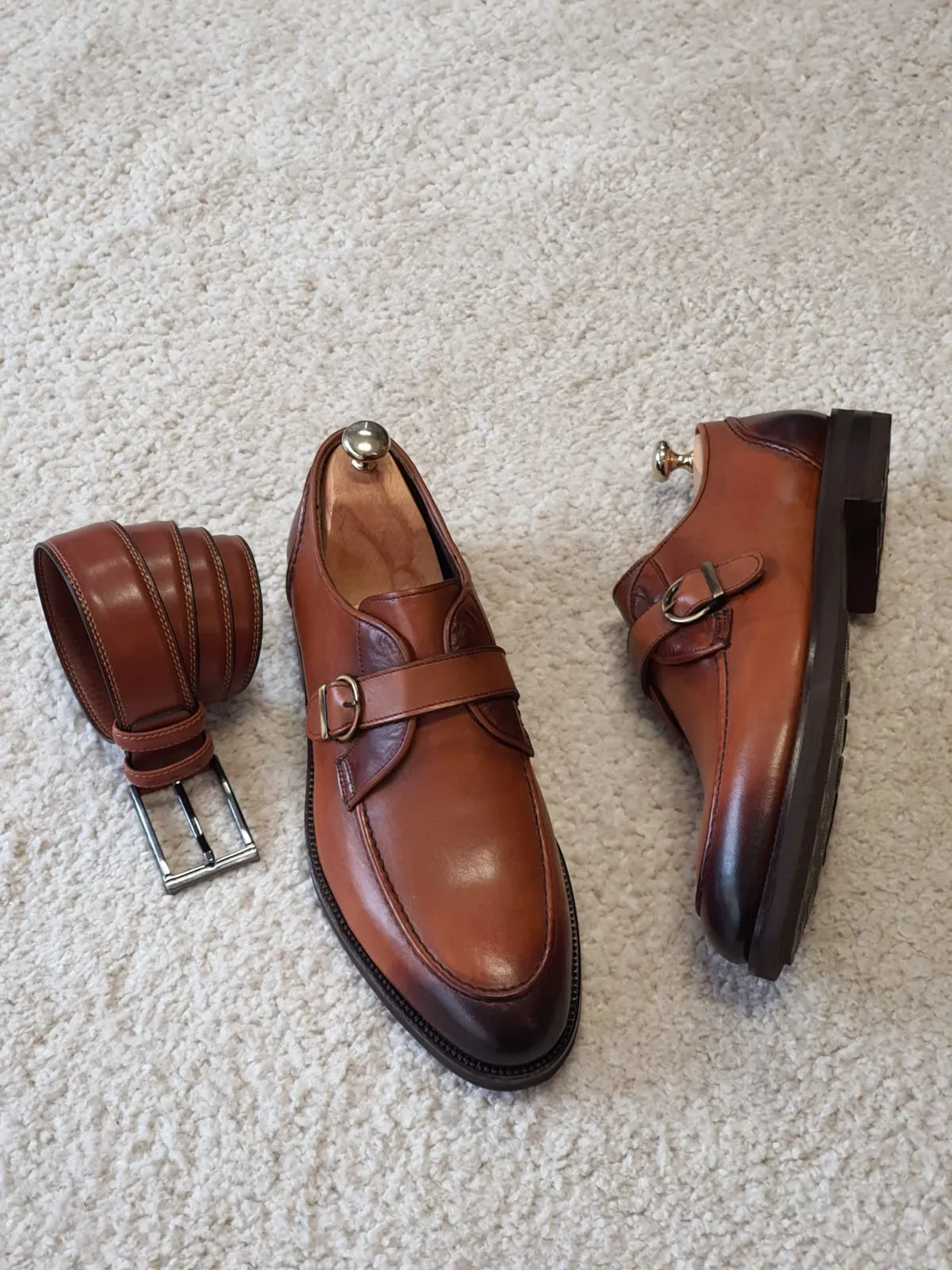Antonio Tan Buckle Loafers - Premium Leather Comfort