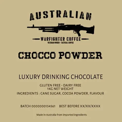 Australian Warfighters Coffee Chocco Powder Luxury Drinking Chocolate 1 Kg