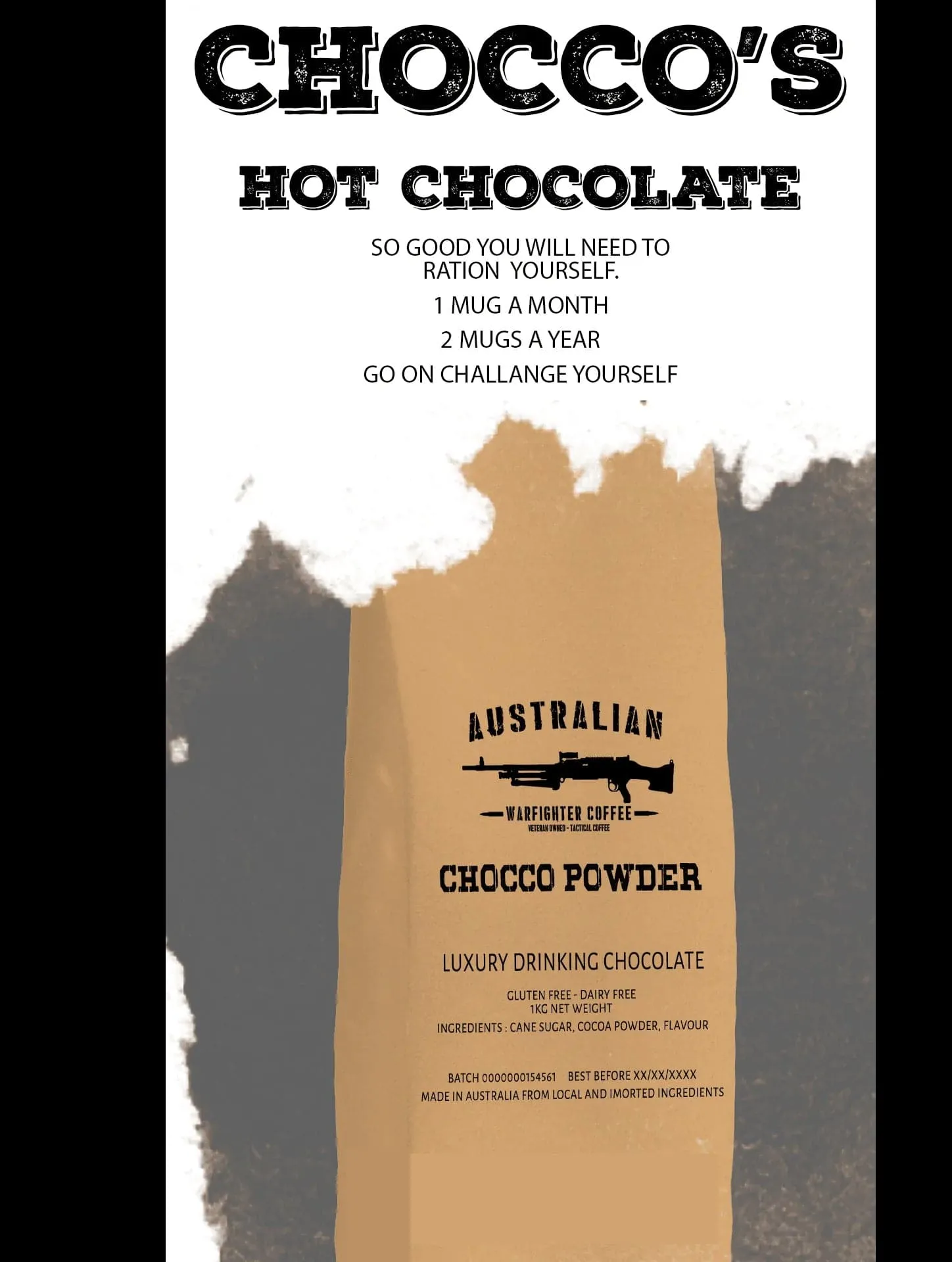Australian Warfighters Coffee Chocco Powder Luxury Drinking Chocolate 1 Kg