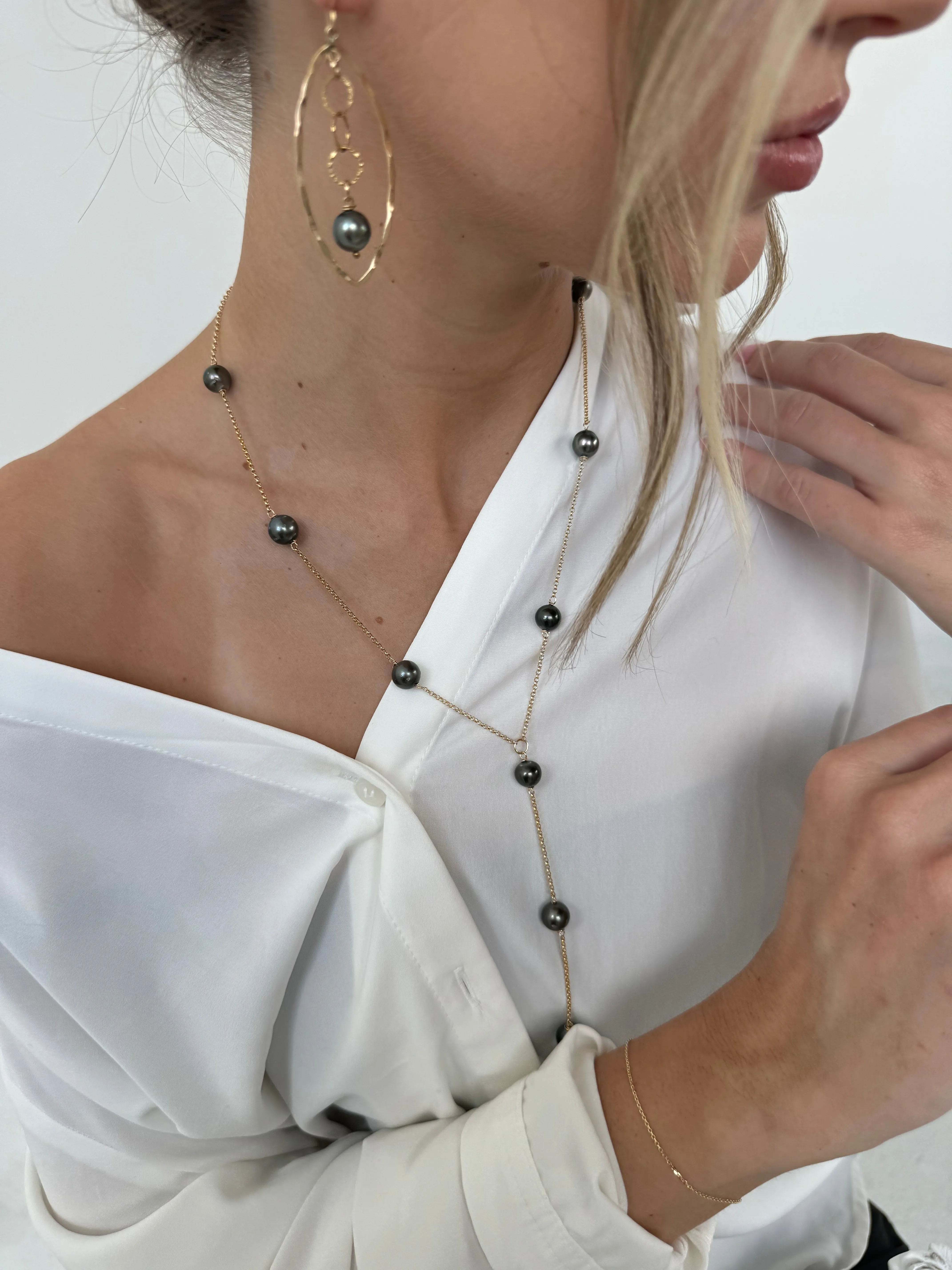 Awestruck, Tahitian Pearl Necklace, gold filled