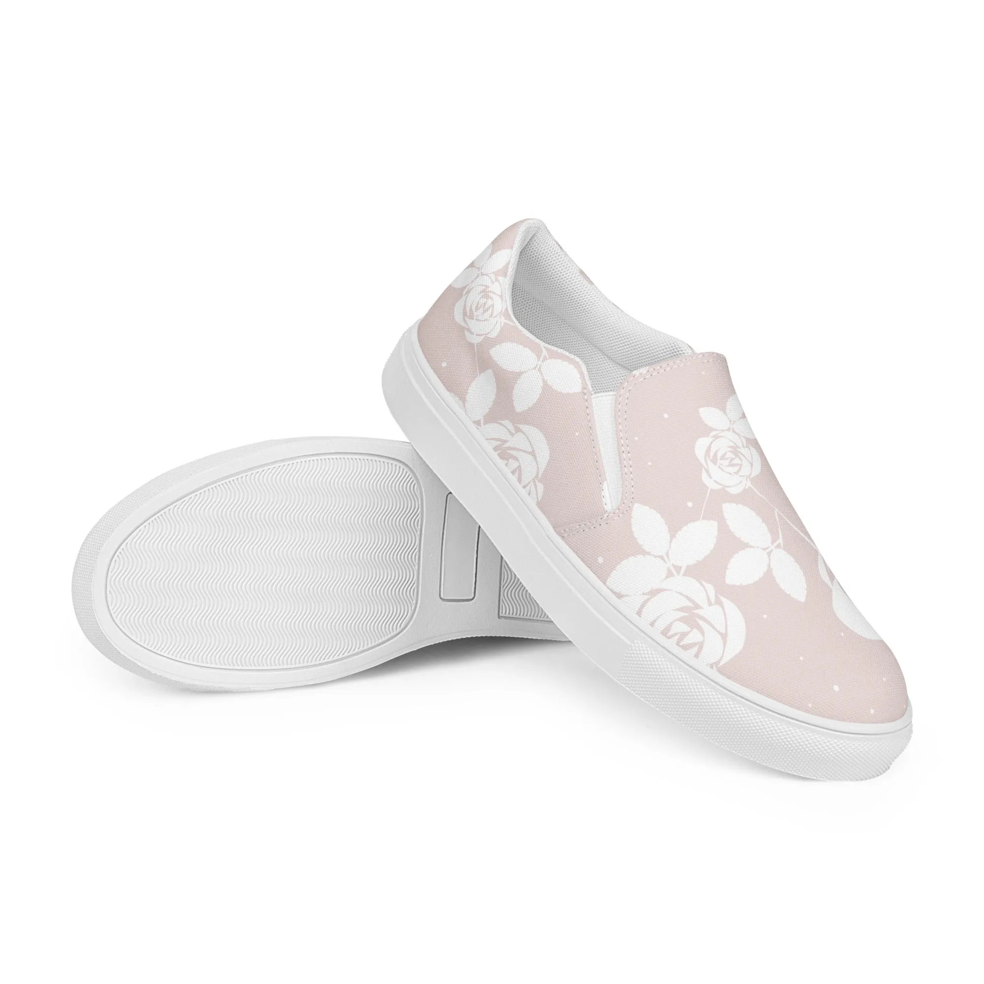 Baby Pink Floral - Sustainably Made Women's  Slip-On Canvas Shoes