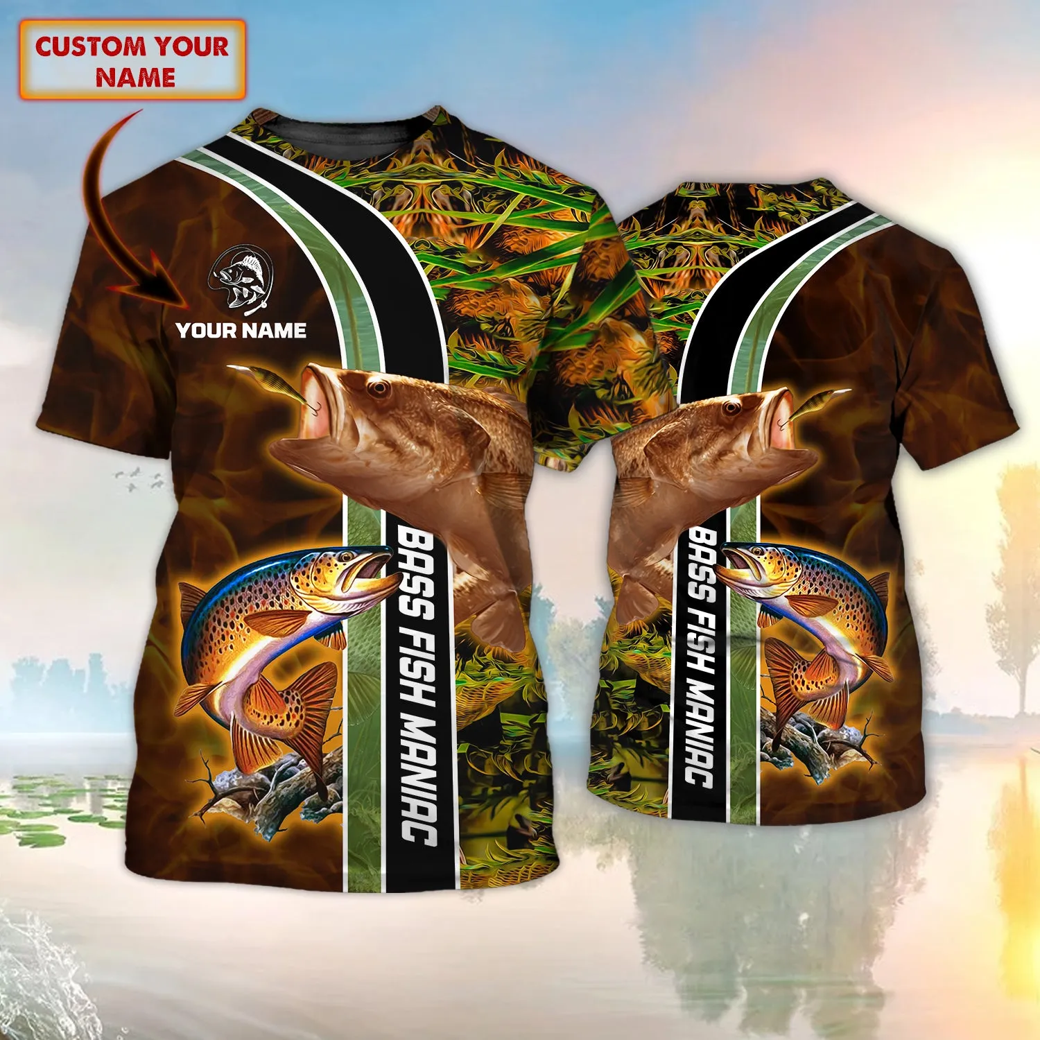 Bass Fishing Maniac - Personalized Name 3D Tshirt - Ntp-424