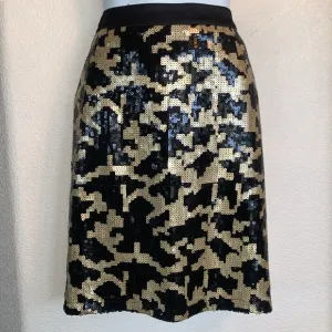 BCBGMaxAzria sequined leopard skirt, leopard print black/gold, zip. 4 EUC