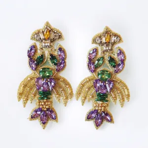 Beaded Mardi Gras Lux Edition Crawfish Earrings~SALE