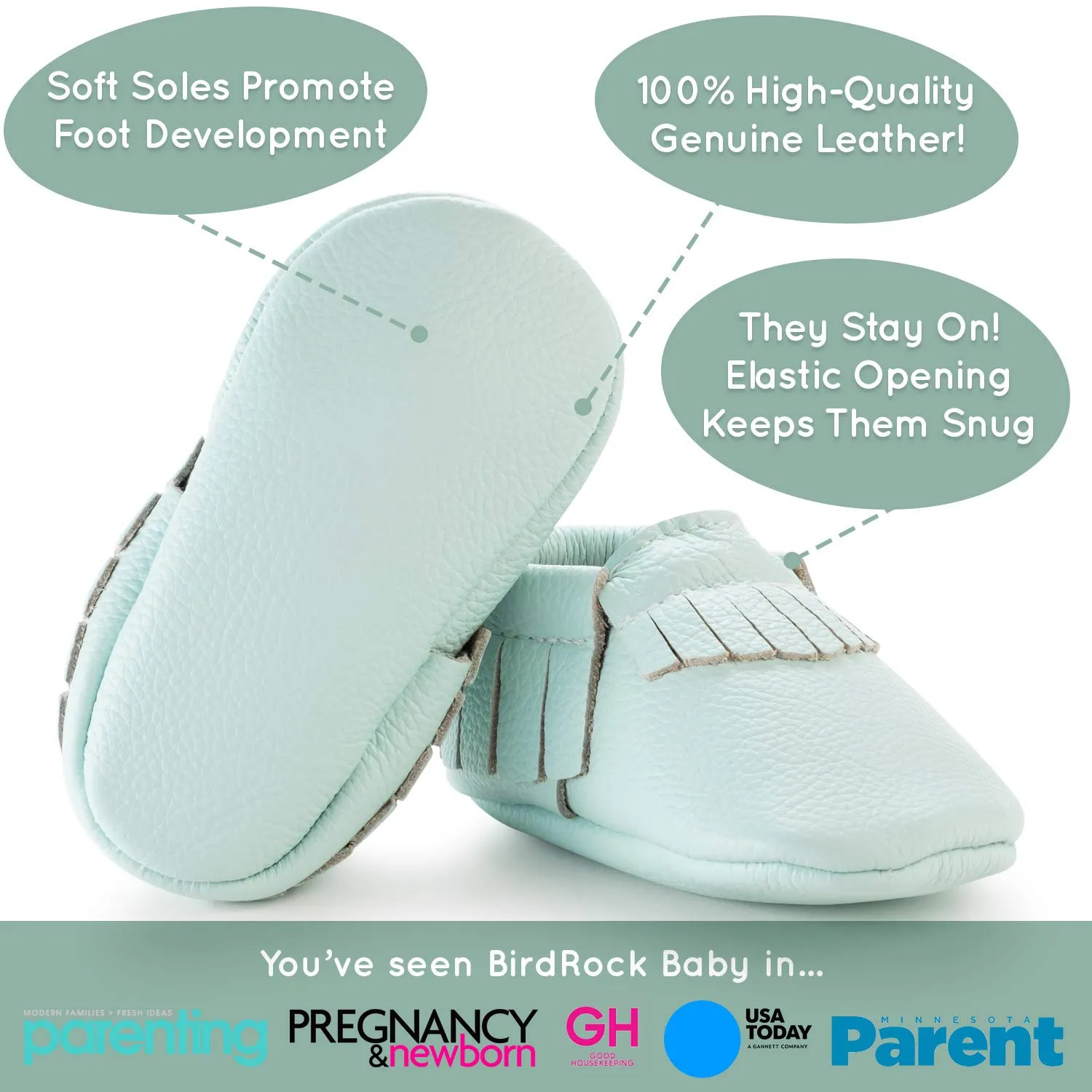 BirdRock Baby Moccasins - 30  Styles for Boys & Girls! Every Pair Feeds a Child (US 2, Seafoam Green)