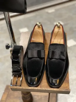 Black Calf Velvet Bow Loafers