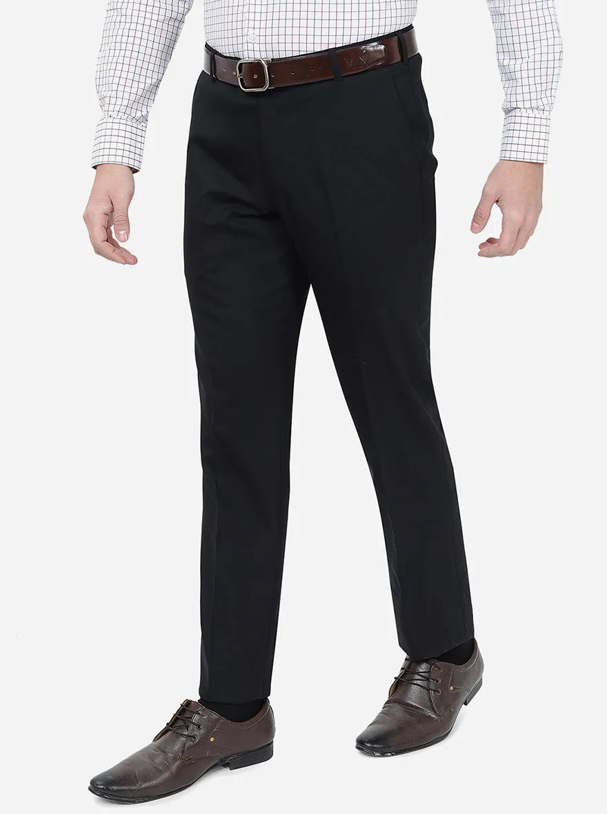 Black Solid Slim Fit Formal Trouser | Metal