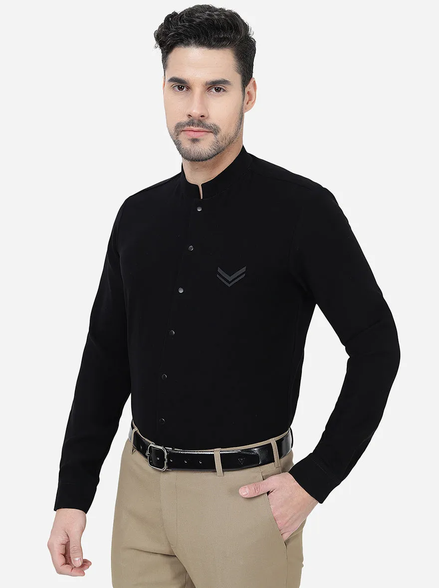 Black Solid Slim Fit Party Wear Shirt | JB Studio