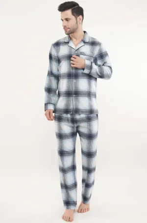 Blue Crest | Light Blue & White Oxford Checks Loungewear Set