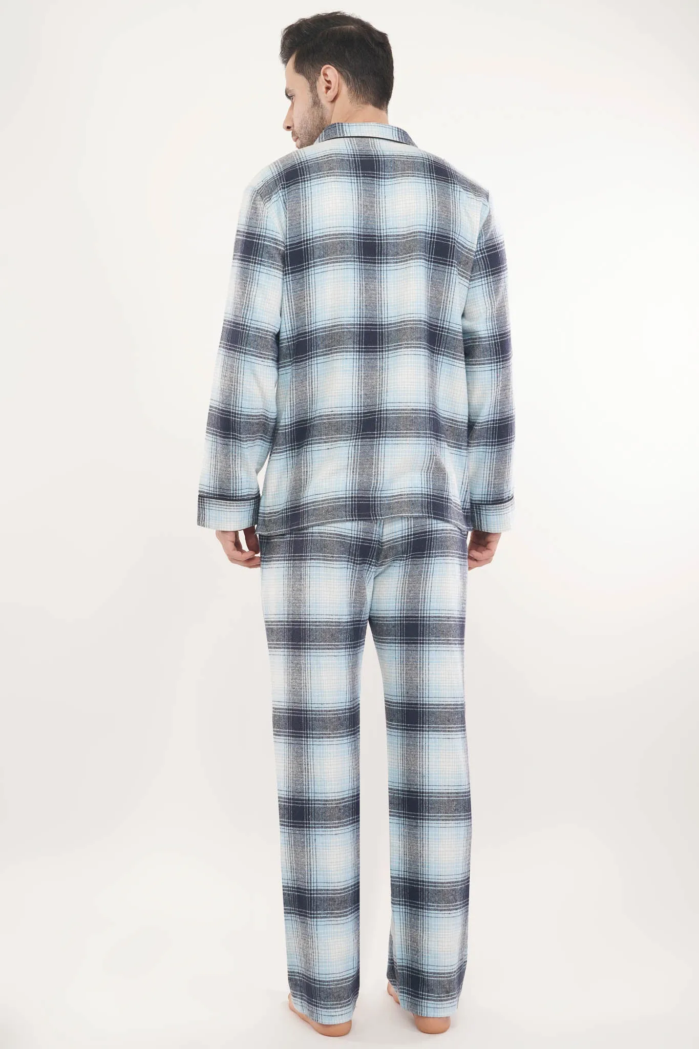 Blue Crest | Light Blue & White Oxford Checks Loungewear Set