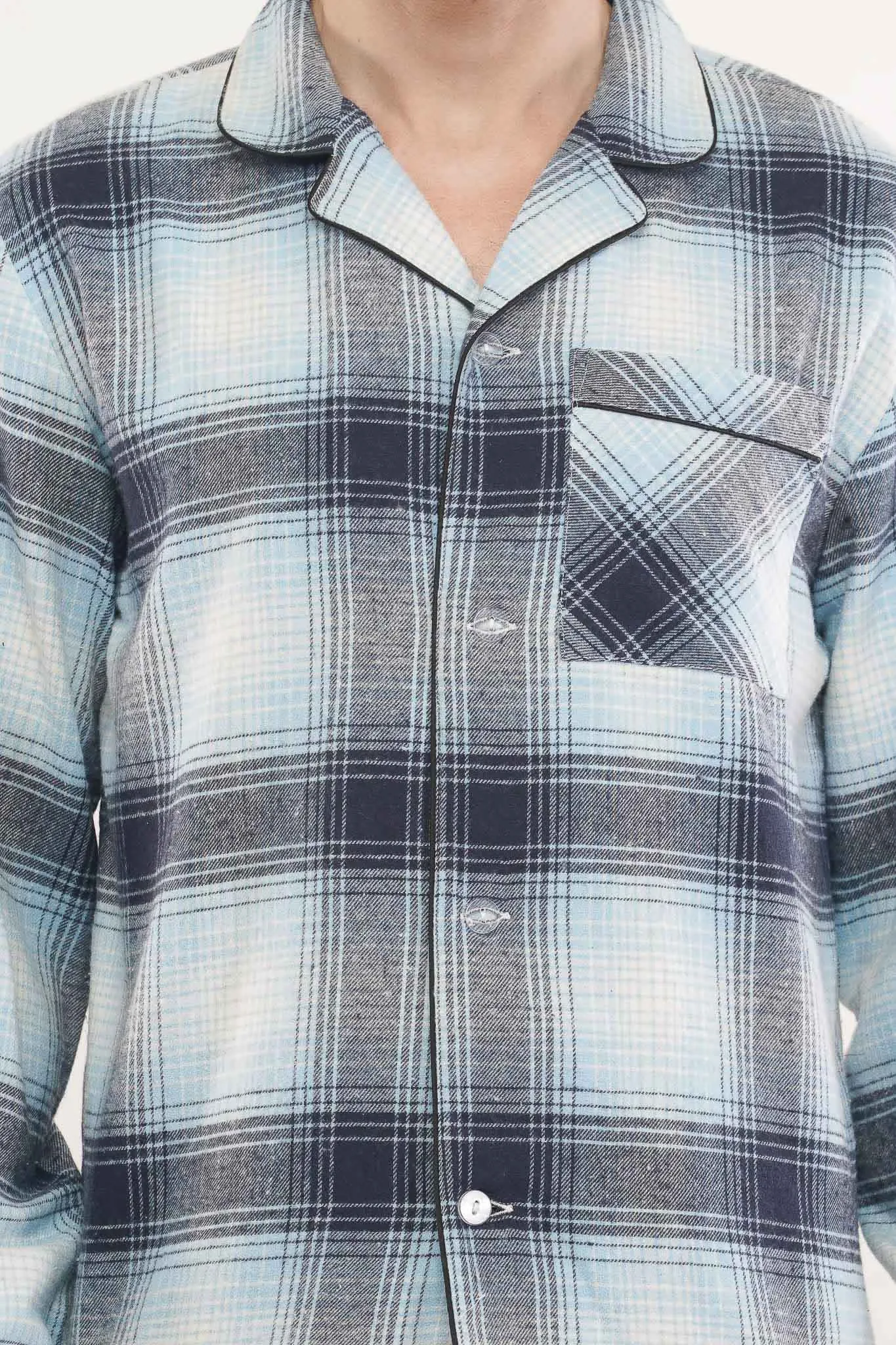 Blue Crest | Light Blue & White Oxford Checks Loungewear Set