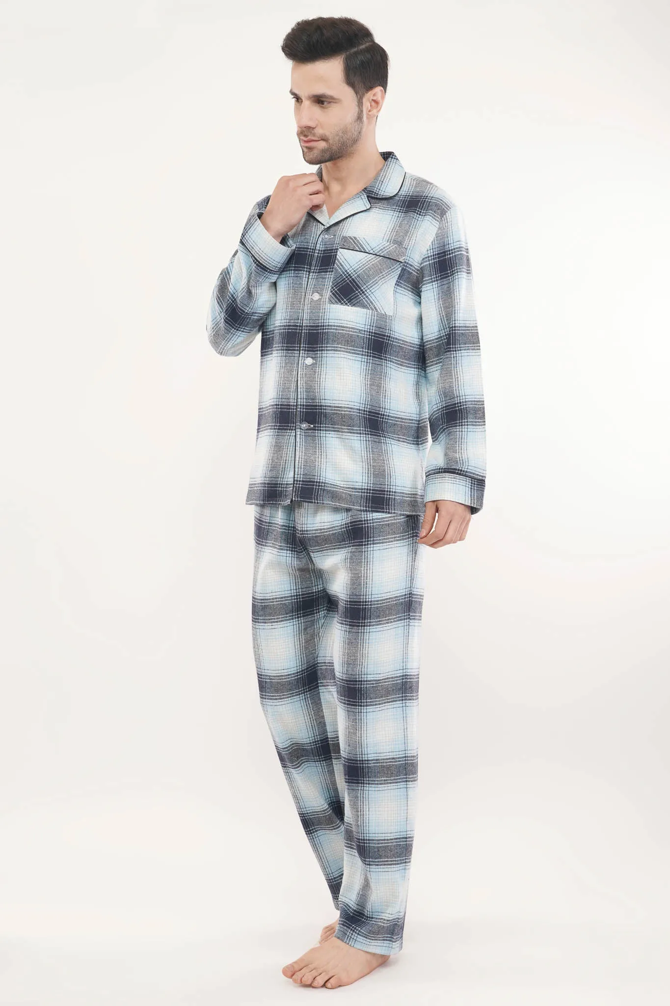 Blue Crest | Light Blue & White Oxford Checks Loungewear Set