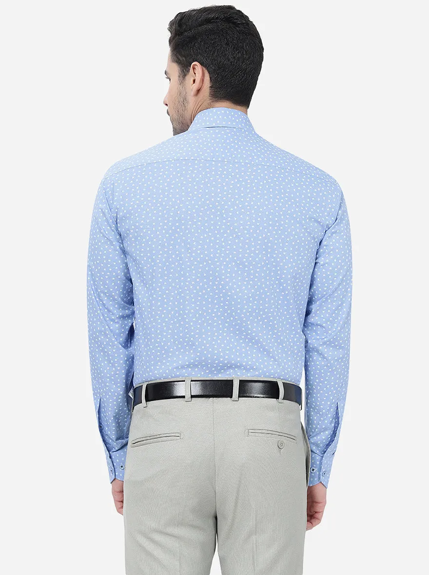 Blue Printed Regular Fit Formal Shirt | Greenfibre