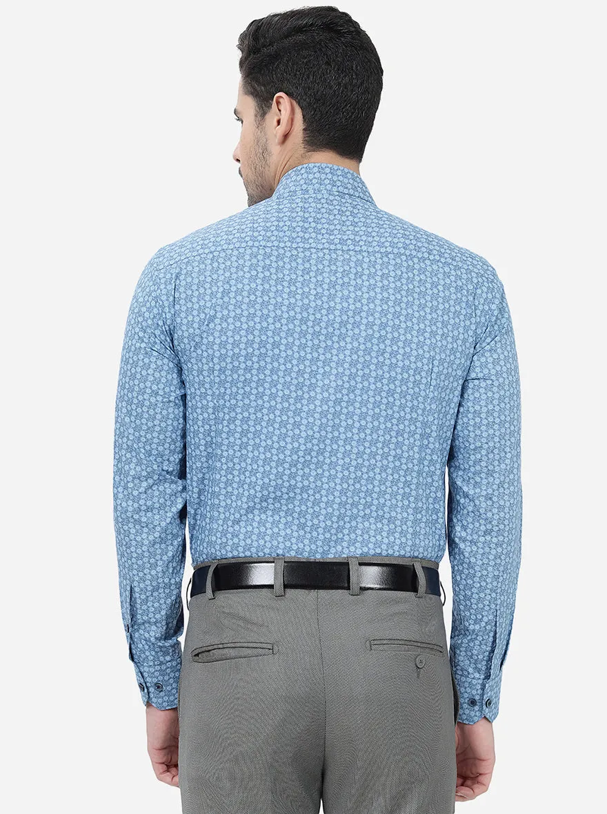Blue Printed Slim Fit Formal Shirt | Greenfibre