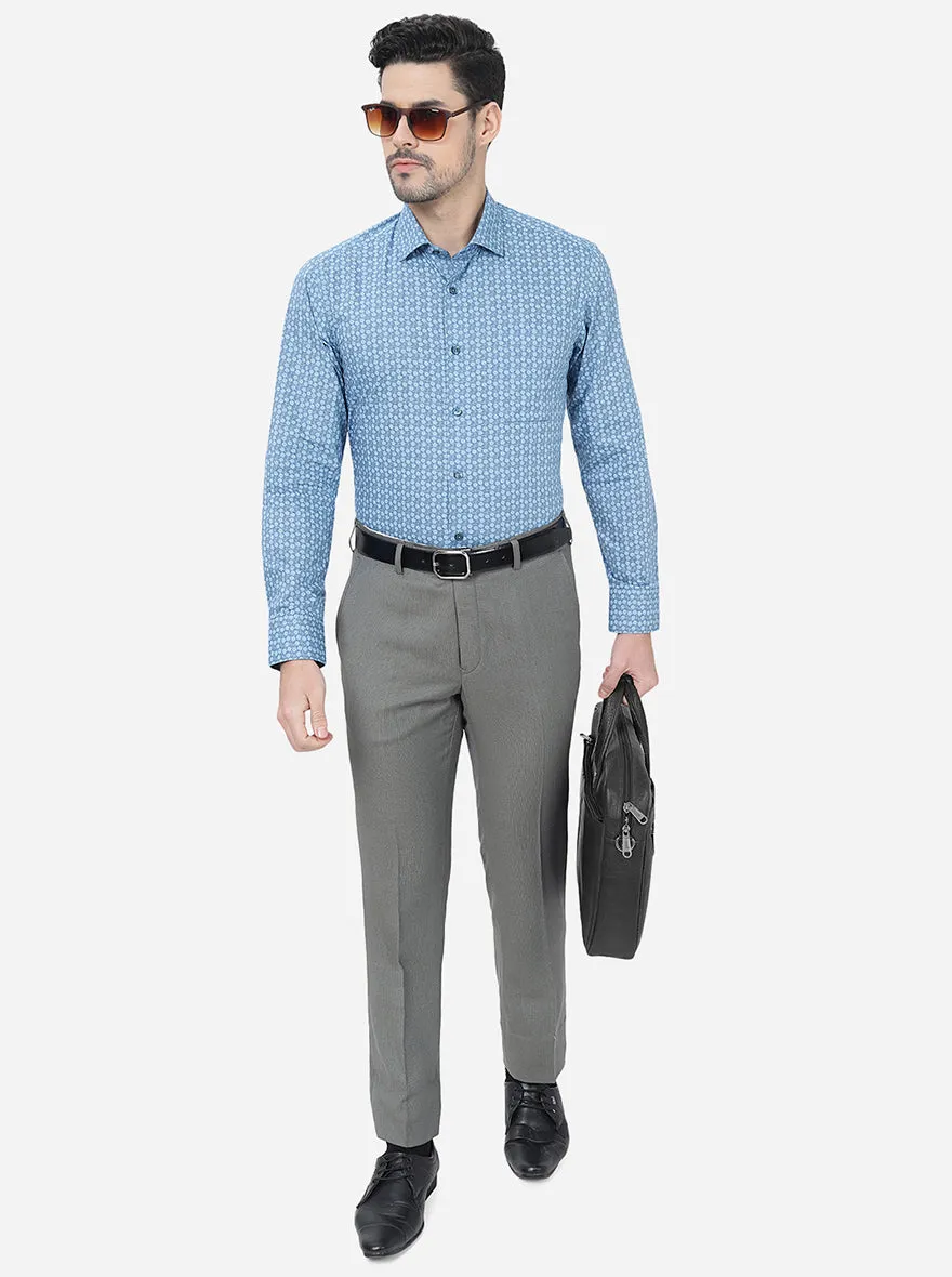 Blue Printed Slim Fit Formal Shirt | Greenfibre