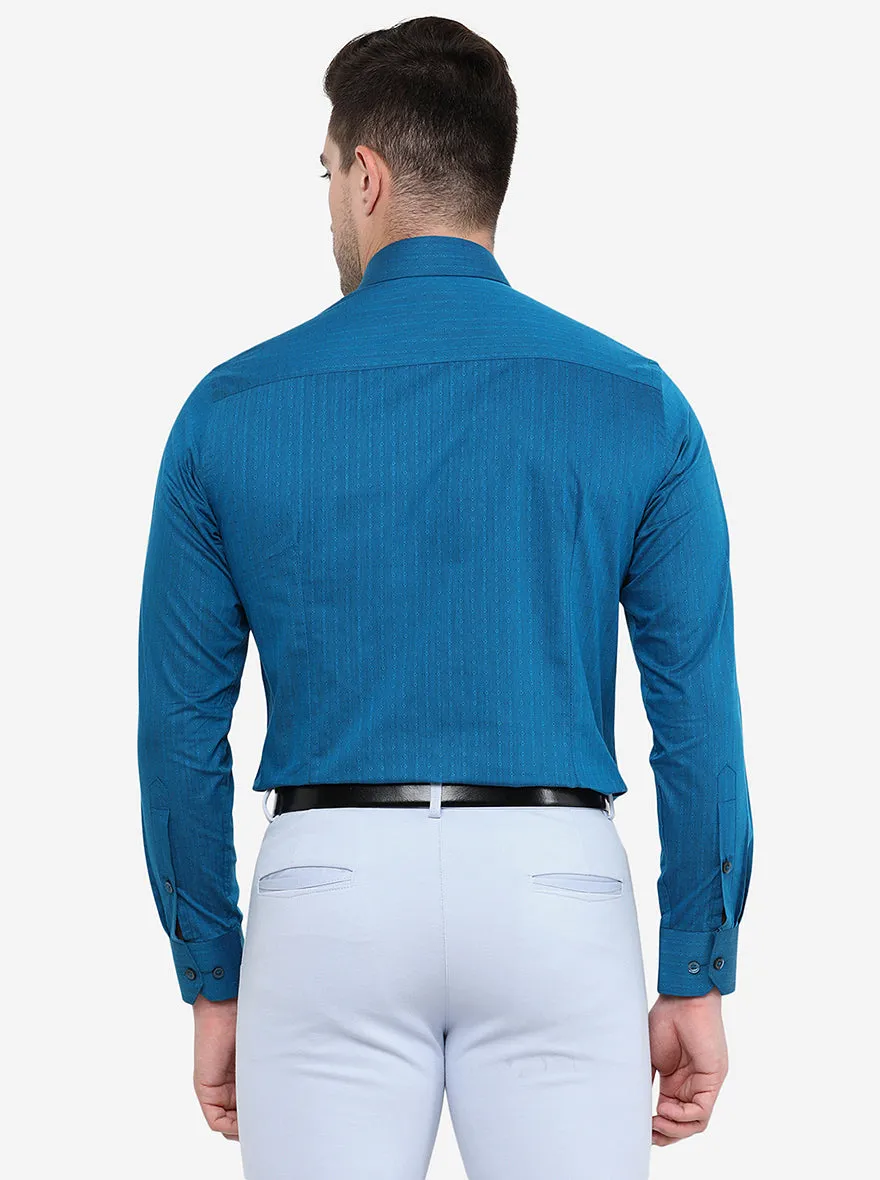 Blue Printed Slim Fit Formal Shirt | Greenfibre