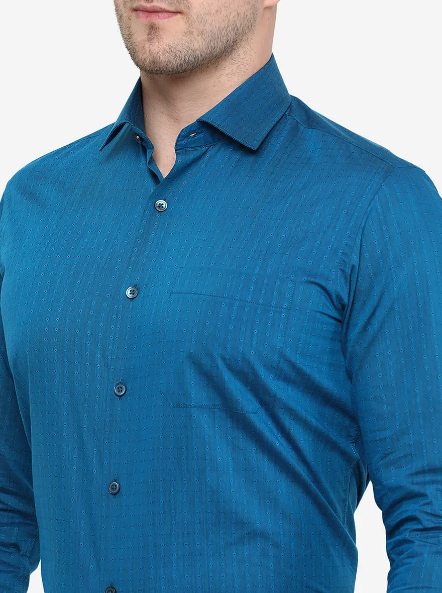 Blue Printed Slim Fit Formal Shirt | Greenfibre