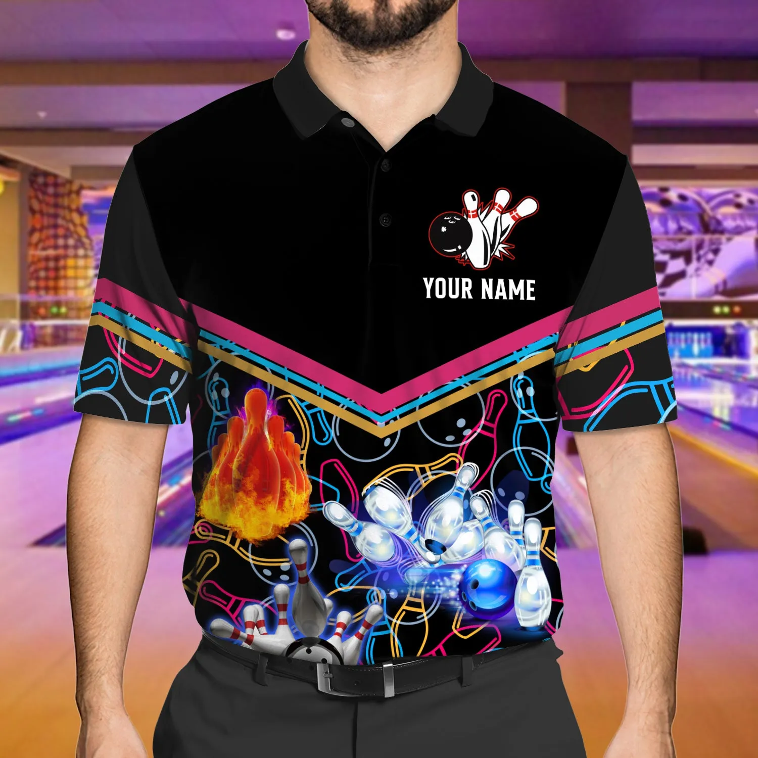 Bowling 02 - Personalized Name 3D Polo Shirt -Loop- Ntp-222