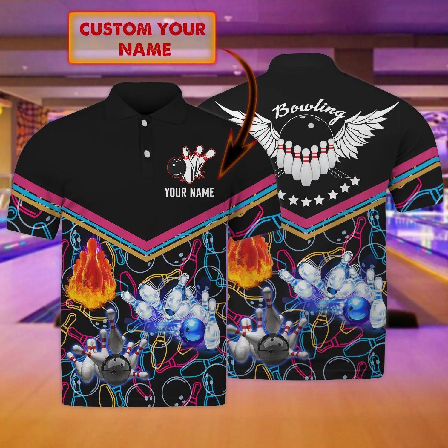 Bowling 02 - Personalized Name 3D Polo Shirt -Loop- Ntp-222