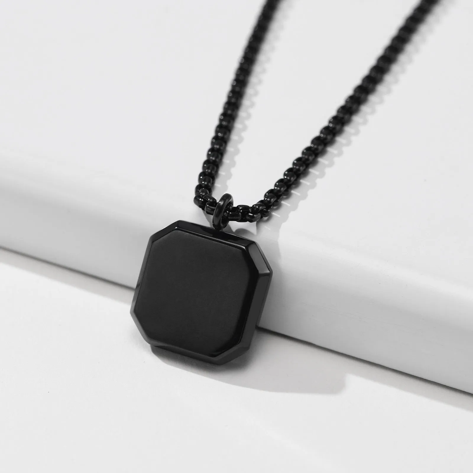 Caicai Square Gemstone Pendant Stainless Steel Necklace for Men