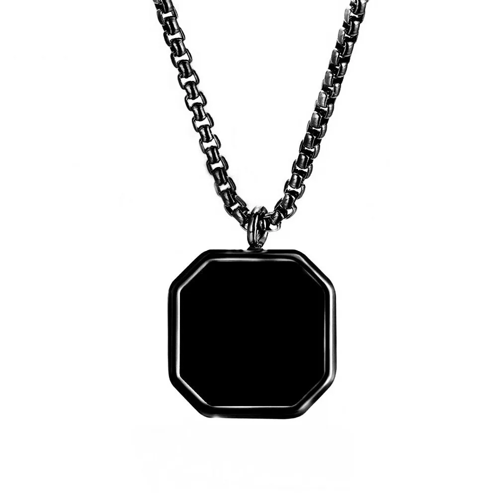 Caicai Square Gemstone Pendant Stainless Steel Necklace for Men