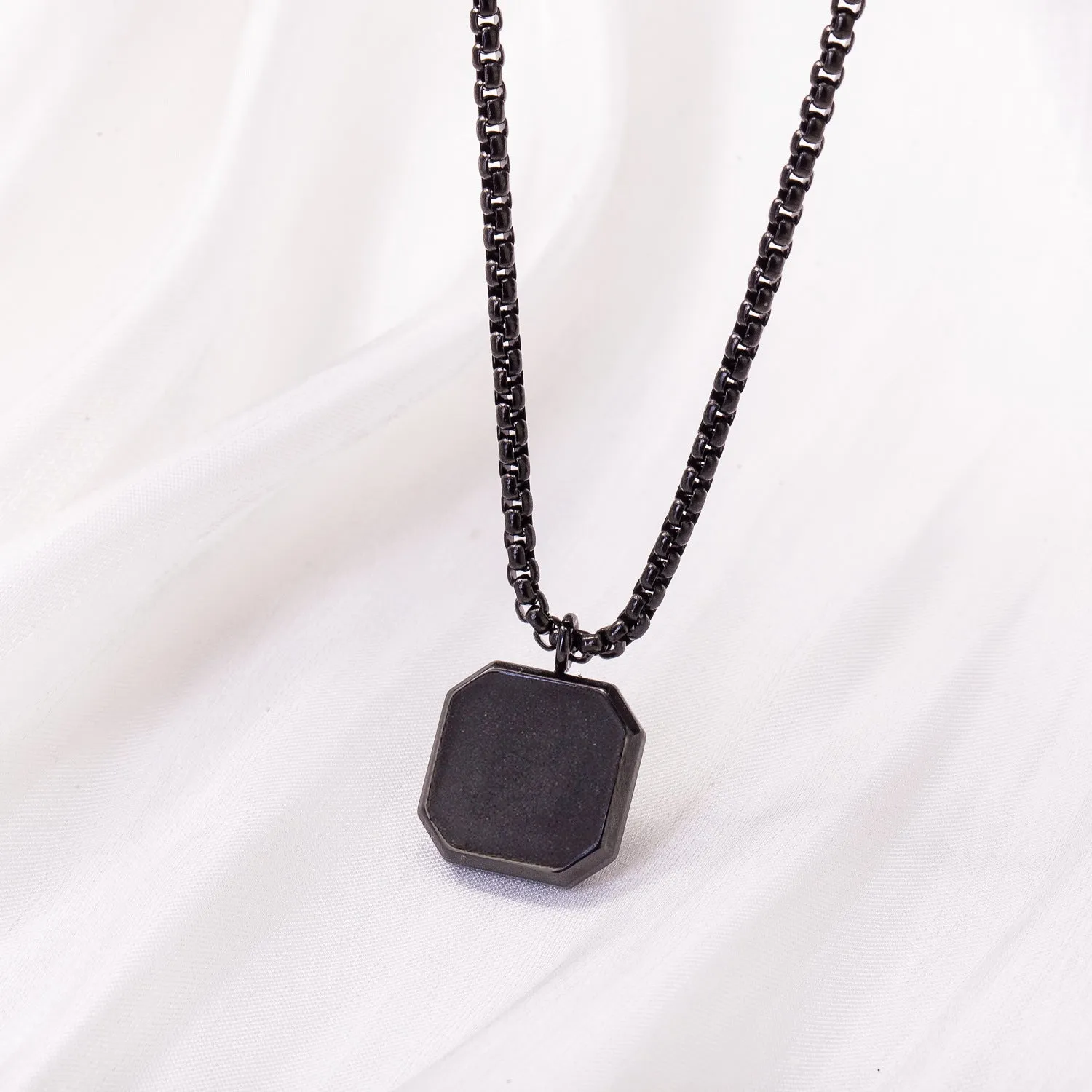 Caicai Square Gemstone Pendant Stainless Steel Necklace for Men