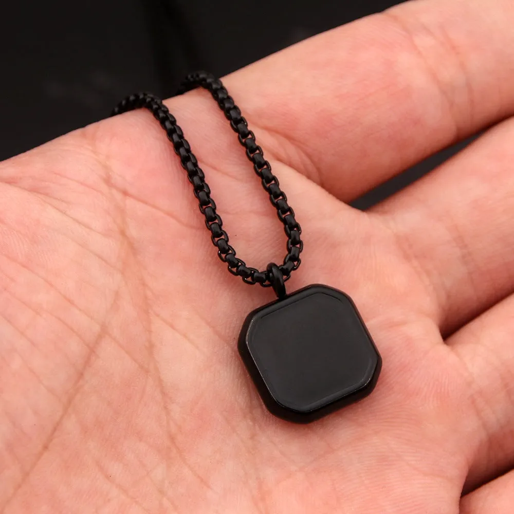 Caicai Square Gemstone Pendant Stainless Steel Necklace for Men