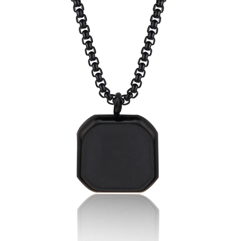 Caicai Square Gemstone Pendant Stainless Steel Necklace for Men