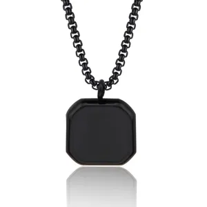 Caicai Square Gemstone Pendant Stainless Steel Necklace for Men
