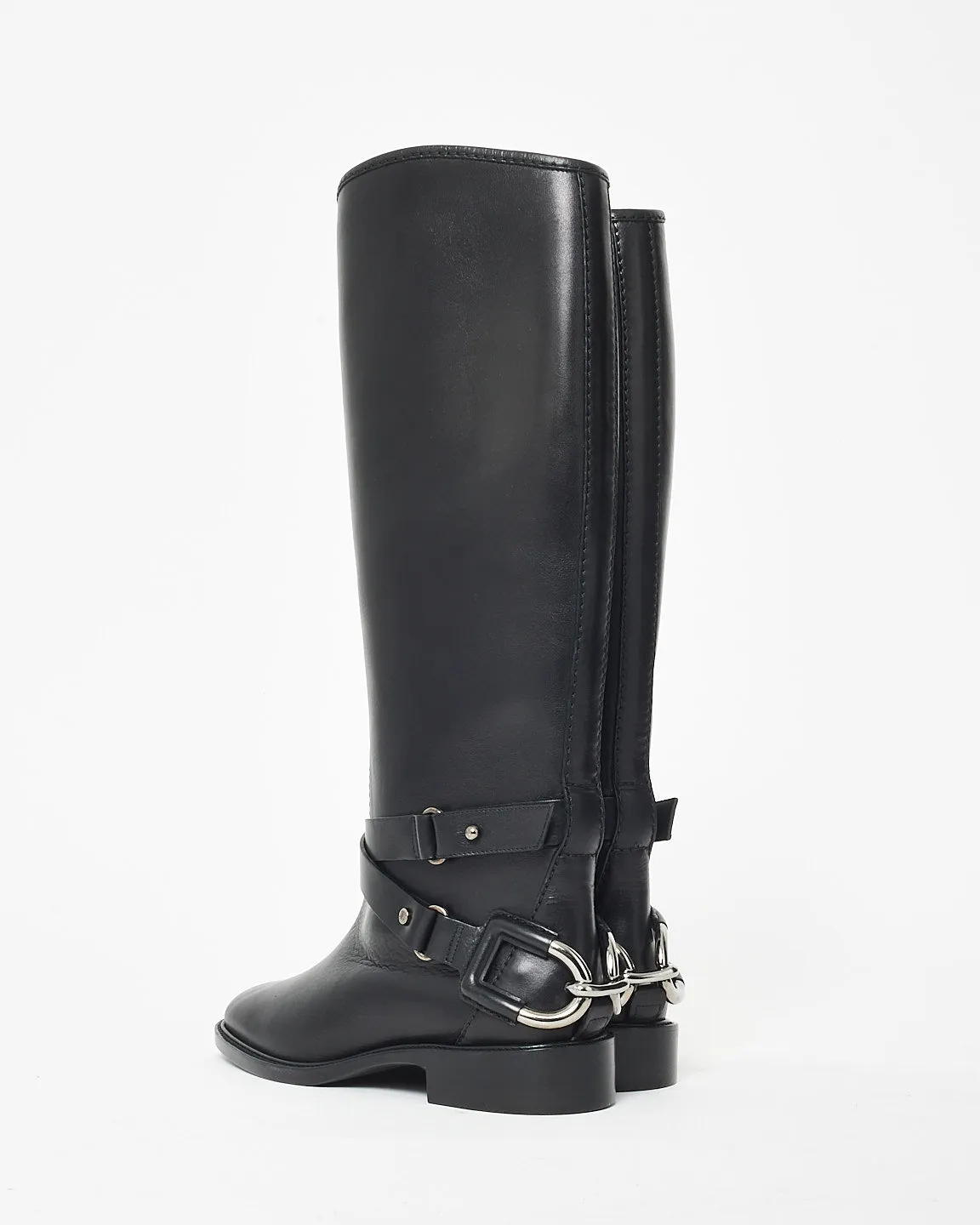 Celine Vintage Black Buckle Riding Boots - 36