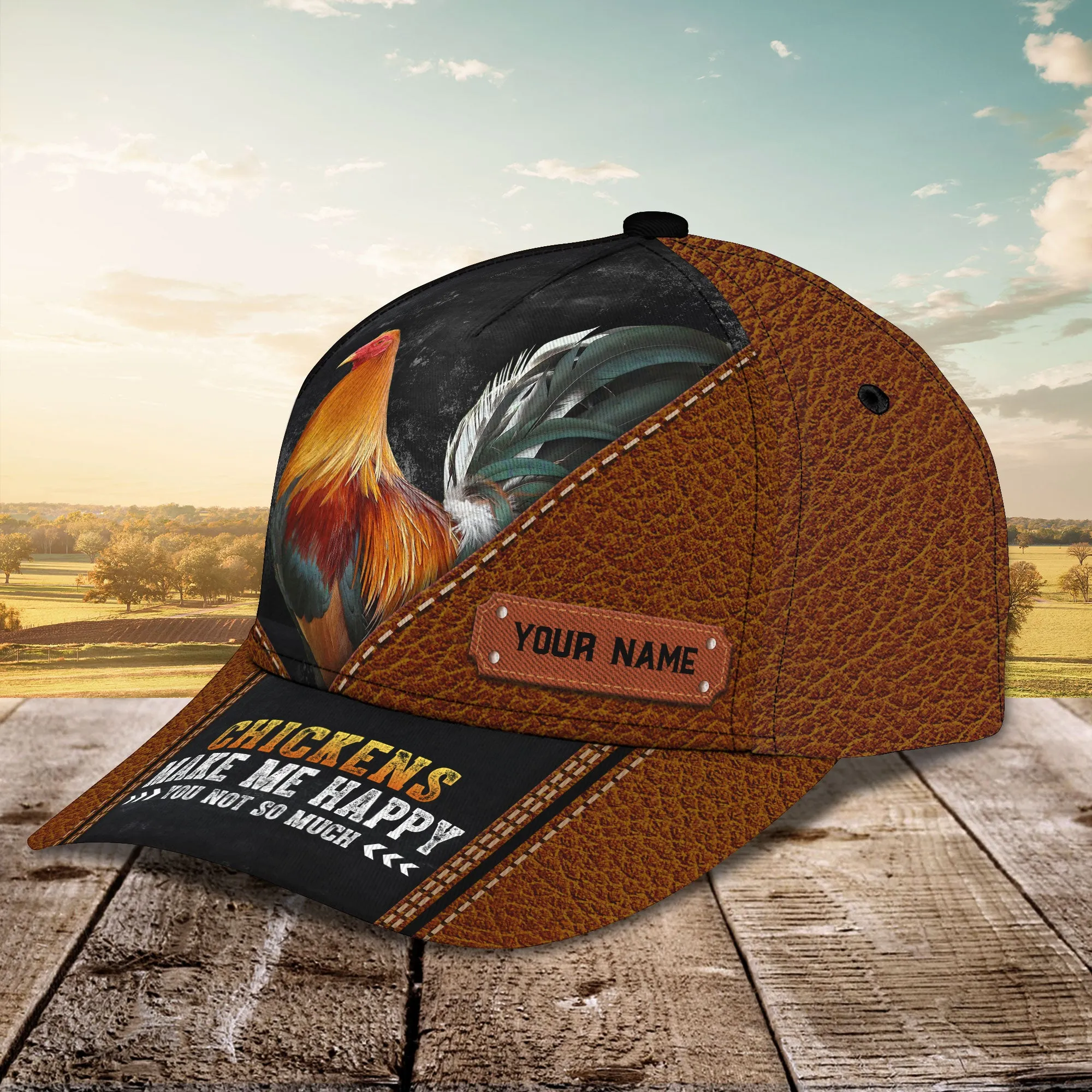 Chickens Make Me Happy - Personalize Name Cap  - Loop - Ntp-256