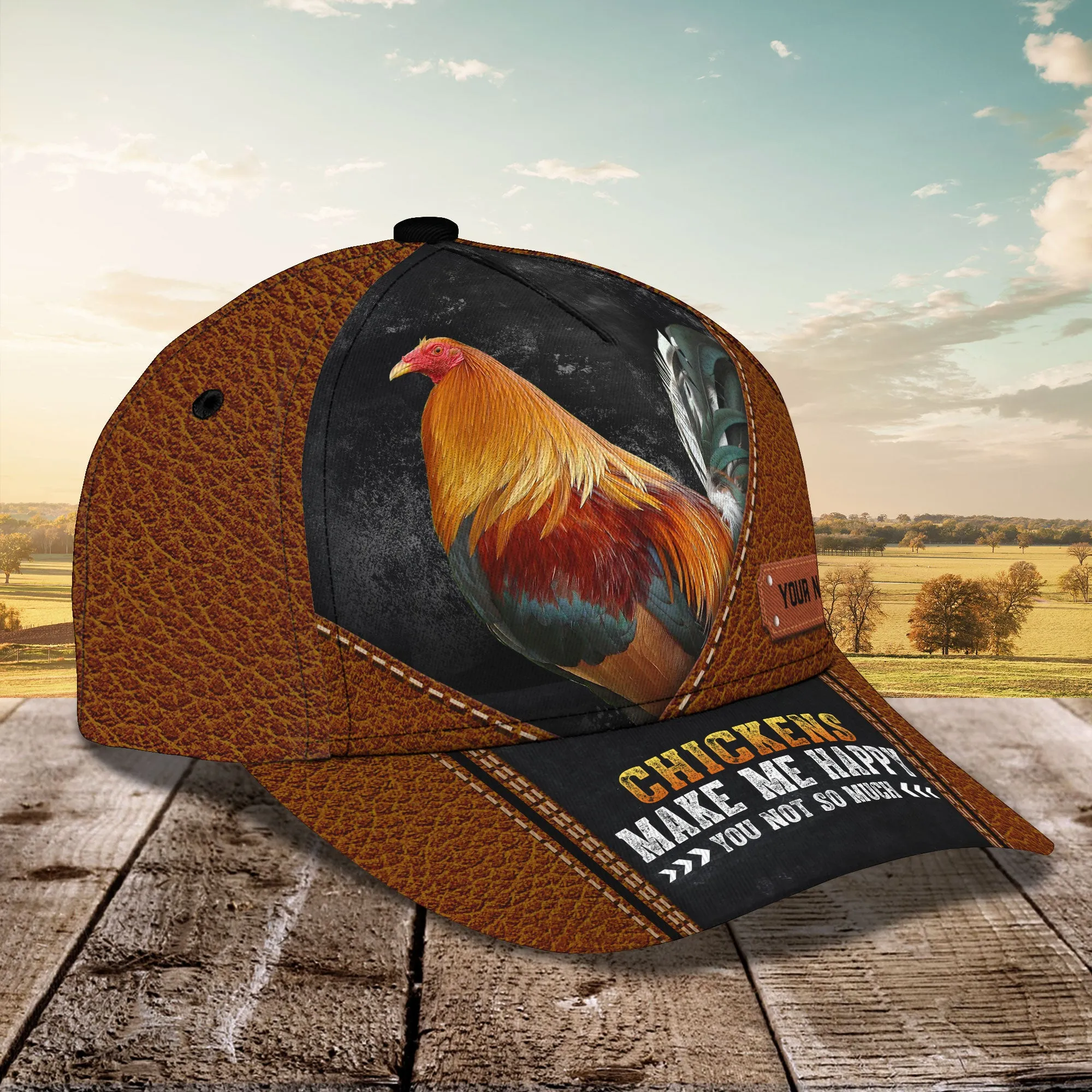 Chickens Make Me Happy - Personalize Name Cap  - Loop - Ntp-256