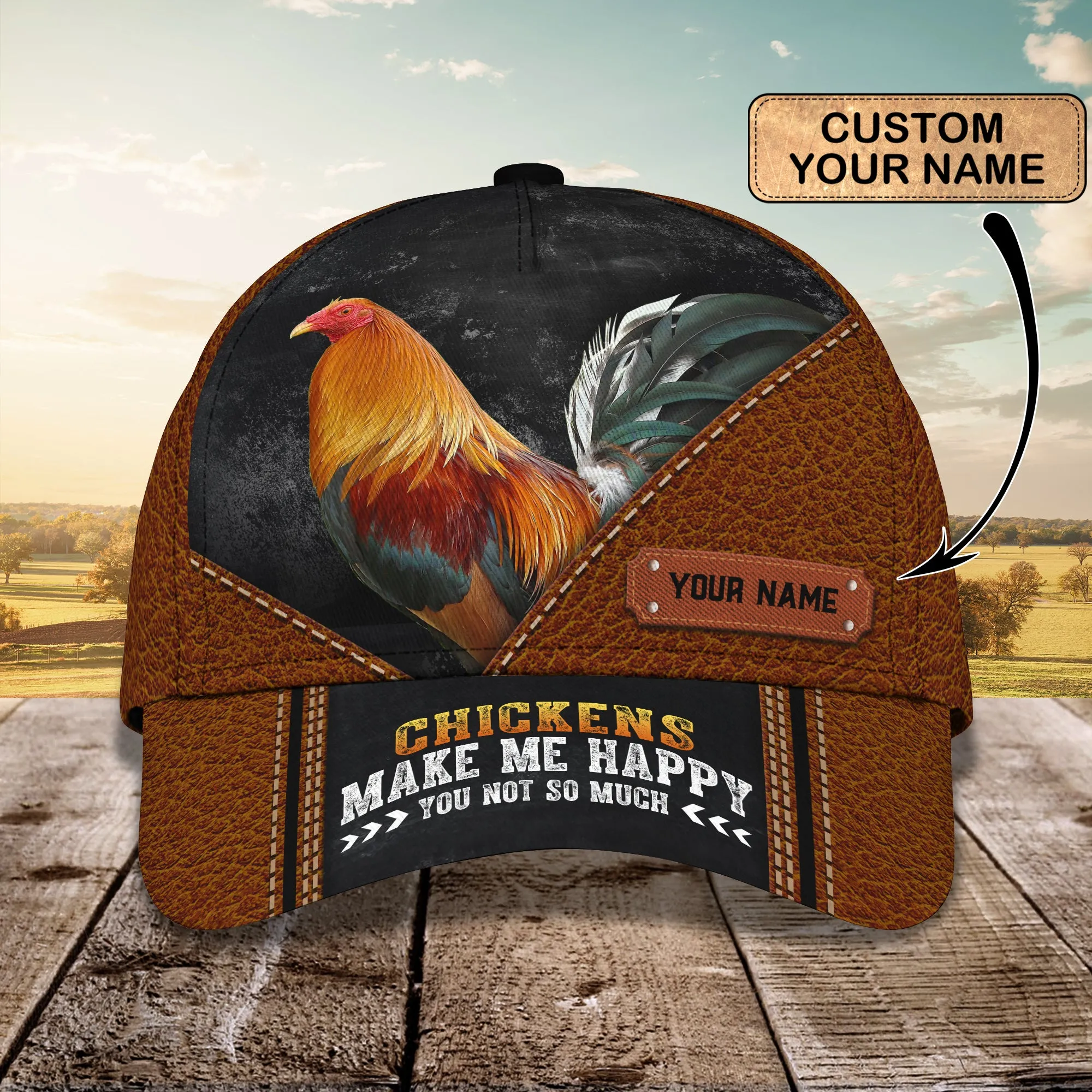 Chickens Make Me Happy - Personalize Name Cap  - Loop - Ntp-256