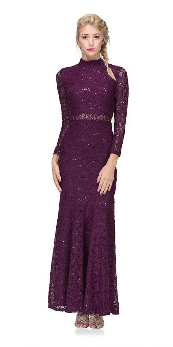 CLEARANCE - Eureka 2095 Long Sleeve Lace Dress Mock 2-Piece High Neck (Size XL)