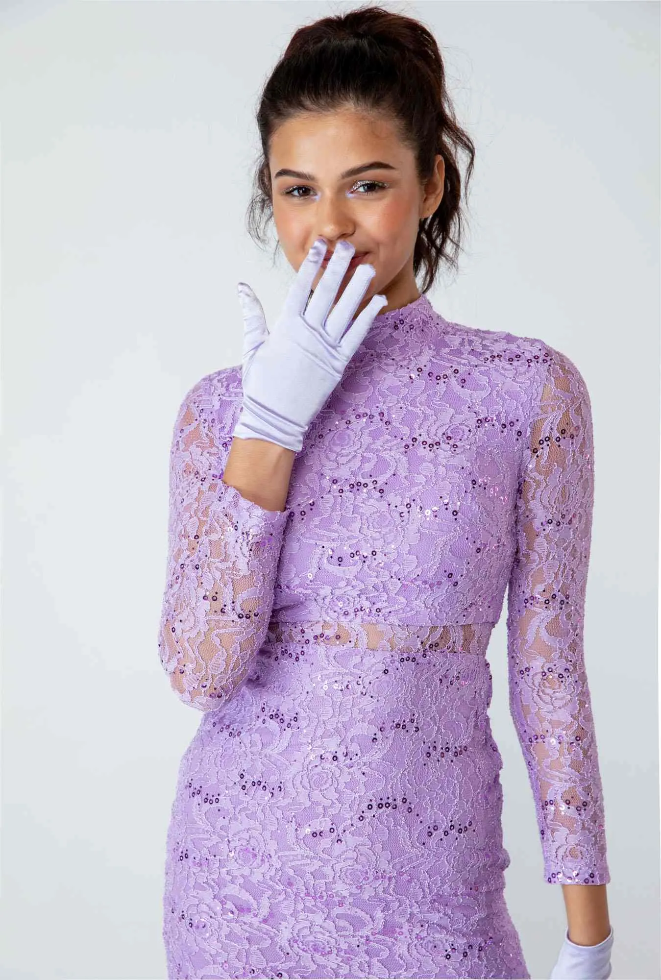 CLEARANCE - Eureka 2095 Long Sleeve Lace Dress Mock 2-Piece High Neck (Size XL)